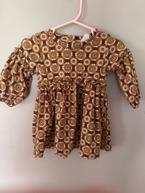 kate quinn Brown and Cream Floral Long Sleeve Dress - Girls